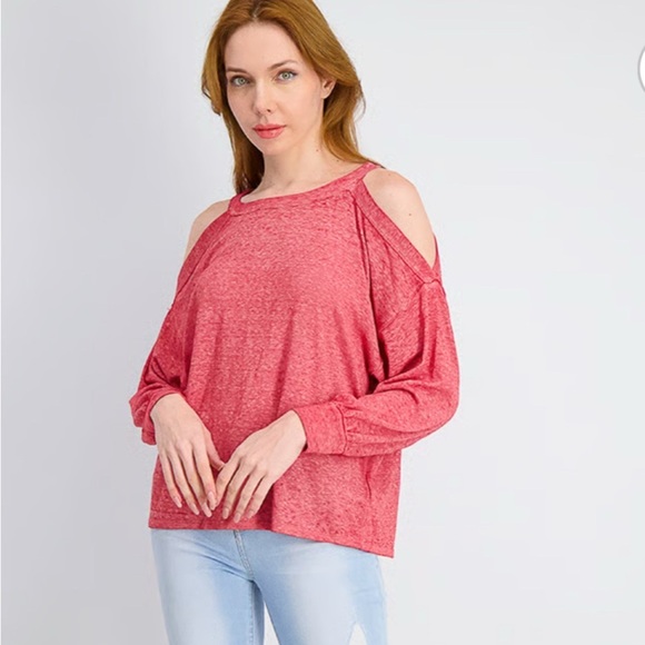 FREE PEOPLE WE THE FREE CHILL  OUT LONG SLEEVE TEE IN RED SIZE SMALL - Picture 3 of 10